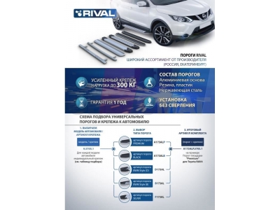 Пороги алюминиевые Rival Silver New для Нива ВАЗ 2131 1993-2021
